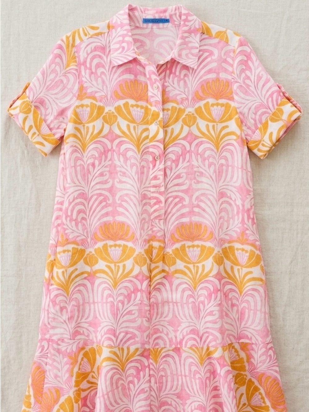 J.McLaughlin Wellesley Linen Floral Shirt Dress Pink & Yellow Botanical - Size M